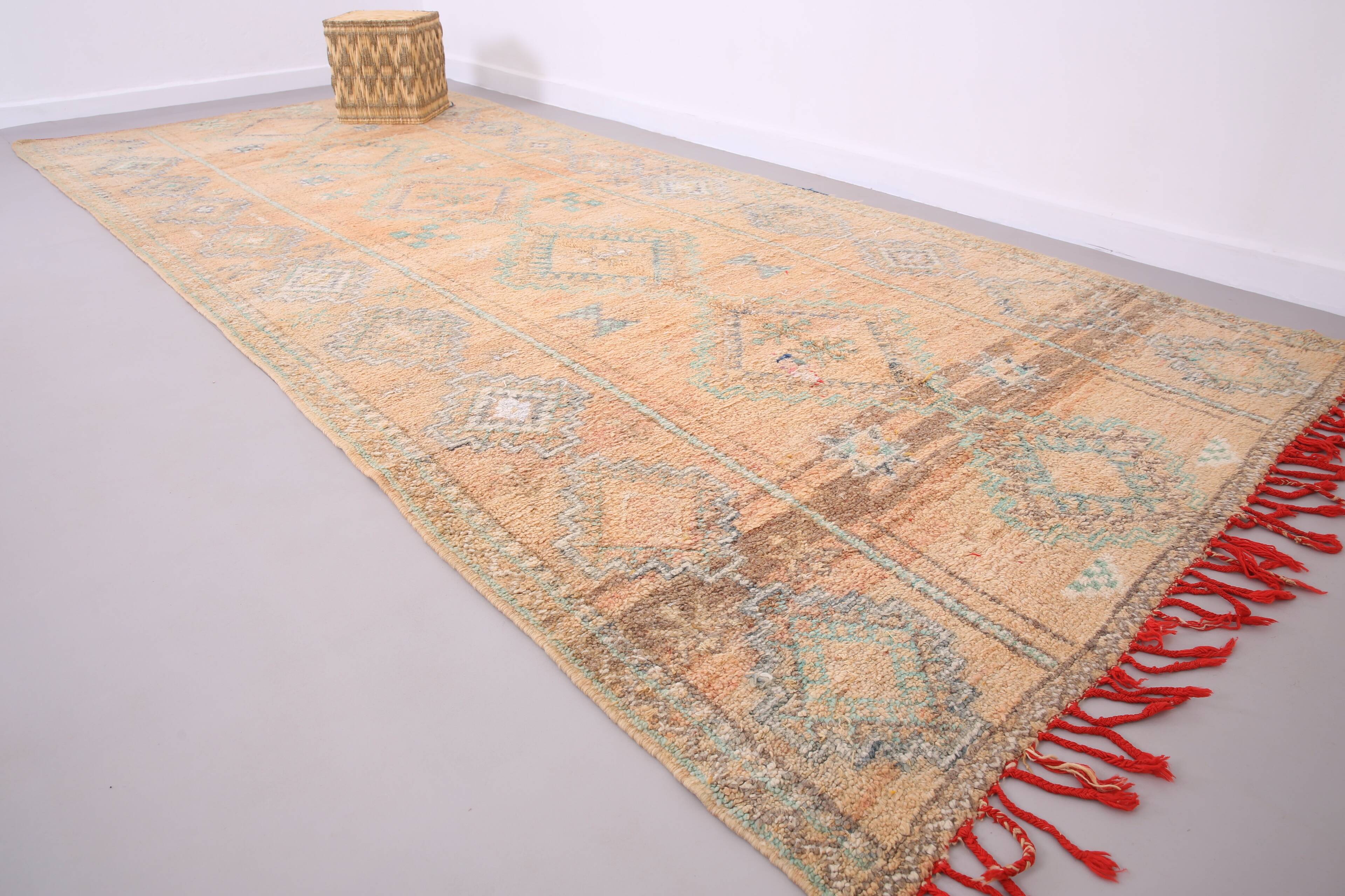 Grand tapis marocain couleur pêche 180 x 414 cm - Tapis marocain vintage - Tapis berbère
