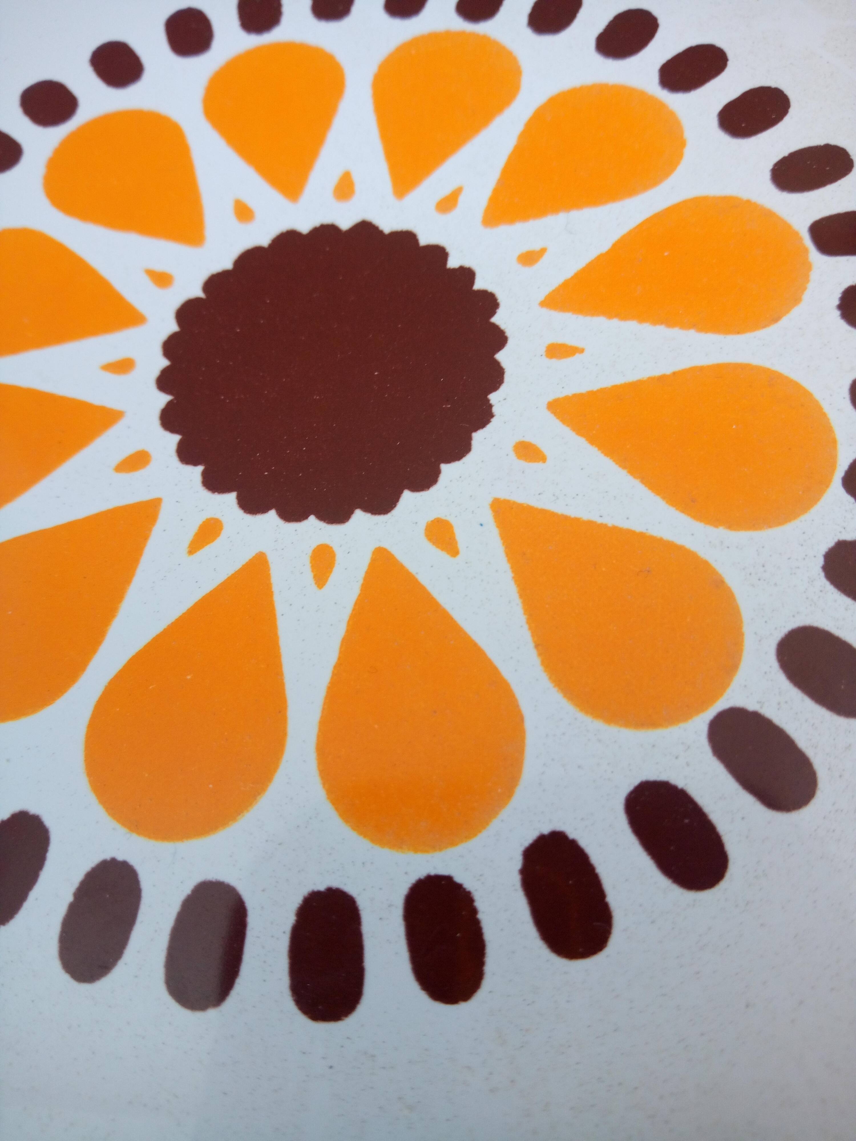 Set of decorative tiles from the 70s, orange pop flowers