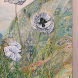 The foot of white poppies, signed Maurice Bouillot 1972