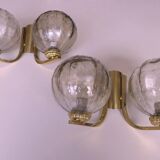 Mid century pair of brass and glass double wall lights, 1970s