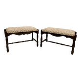 Pair of vintage solid oak stools / benches – English country style – M