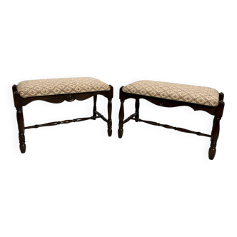 Pair of Vintage Solid Oak Stools / Benches – Country English Style – M