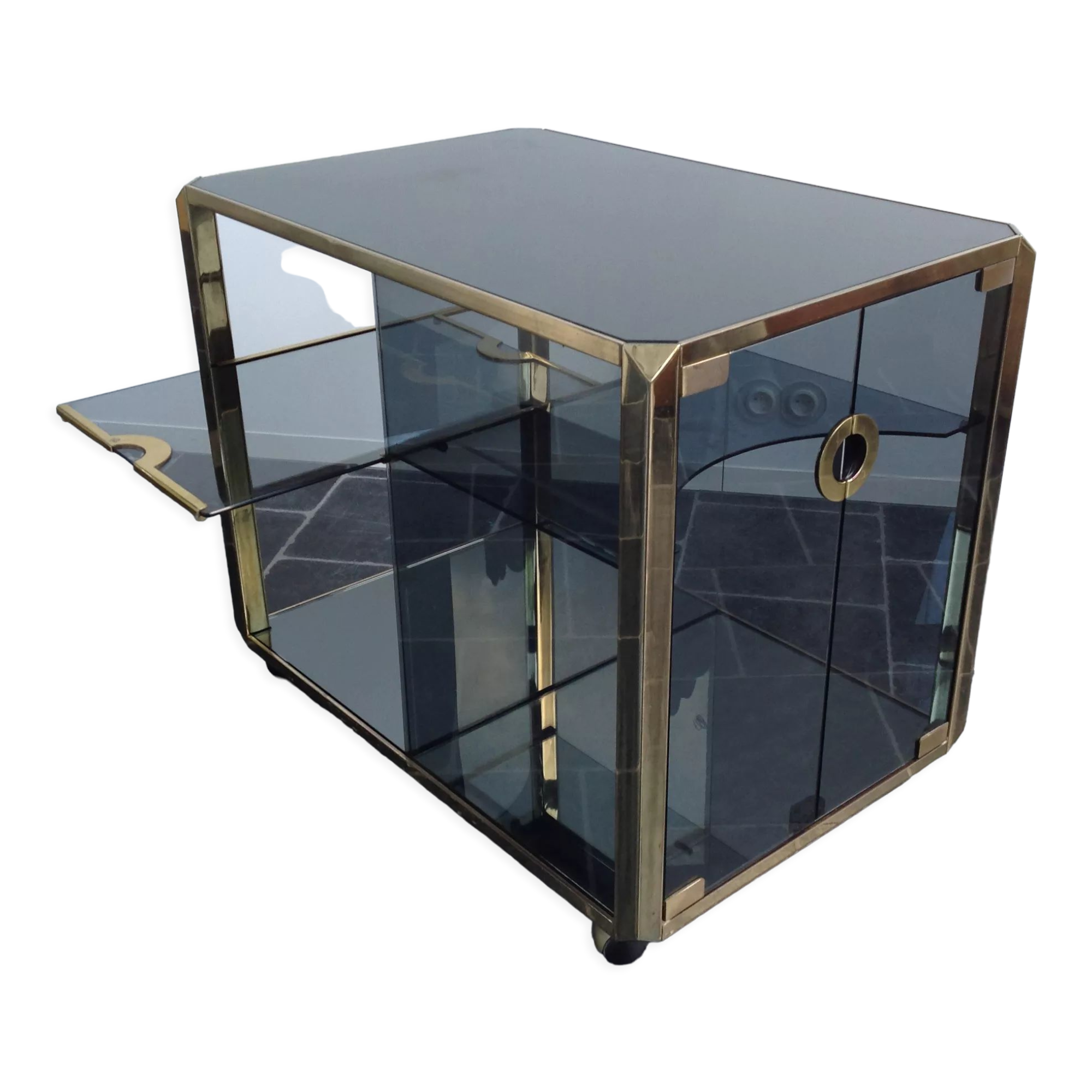 Bar Trolley in Brass & Smoked Glass by Mario Sabot, 1973