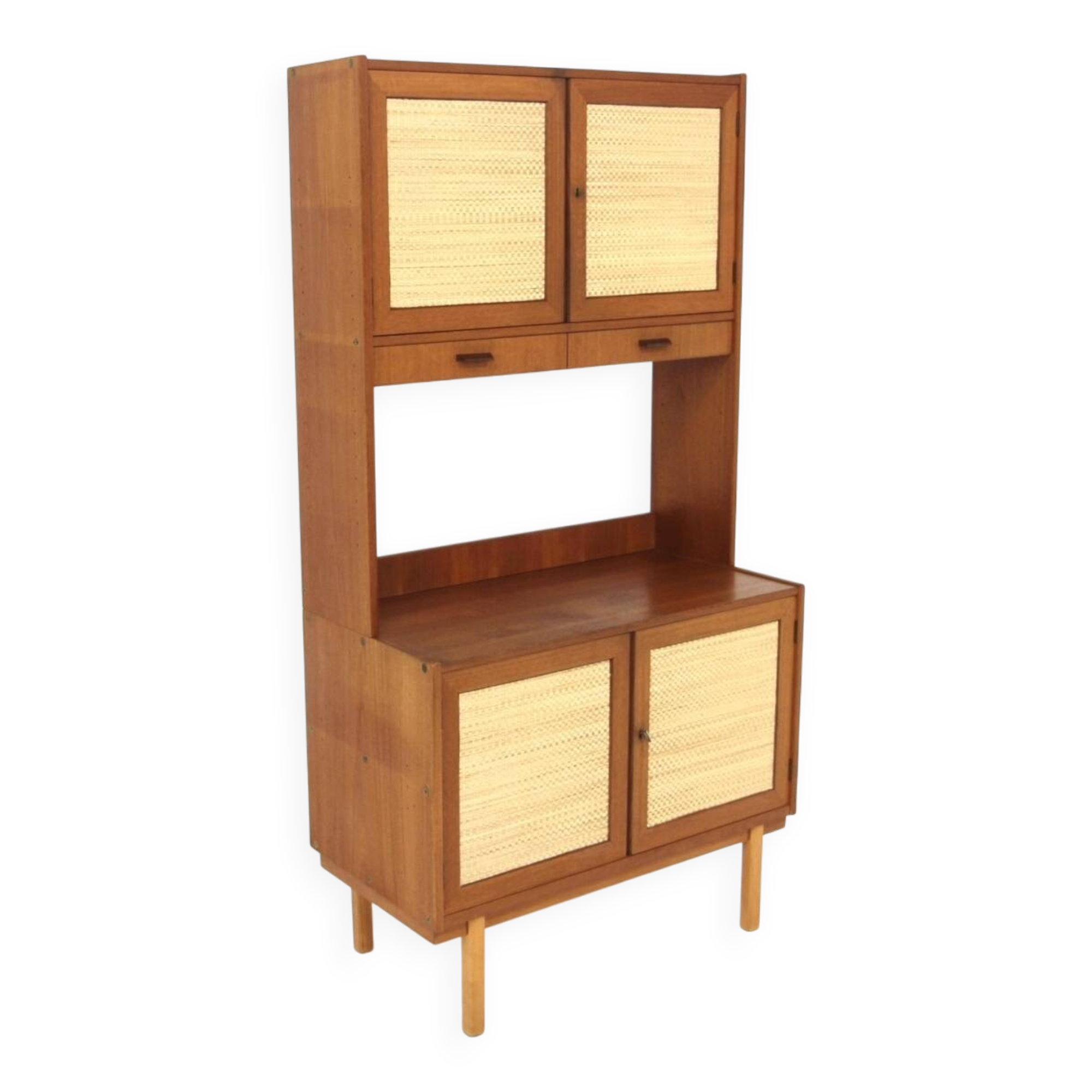 Scandinavian teak and rattan bookcase, Sweden, 1960