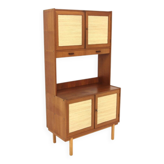 Scandinavian teak and rattan bookcase, Sweden, 1960