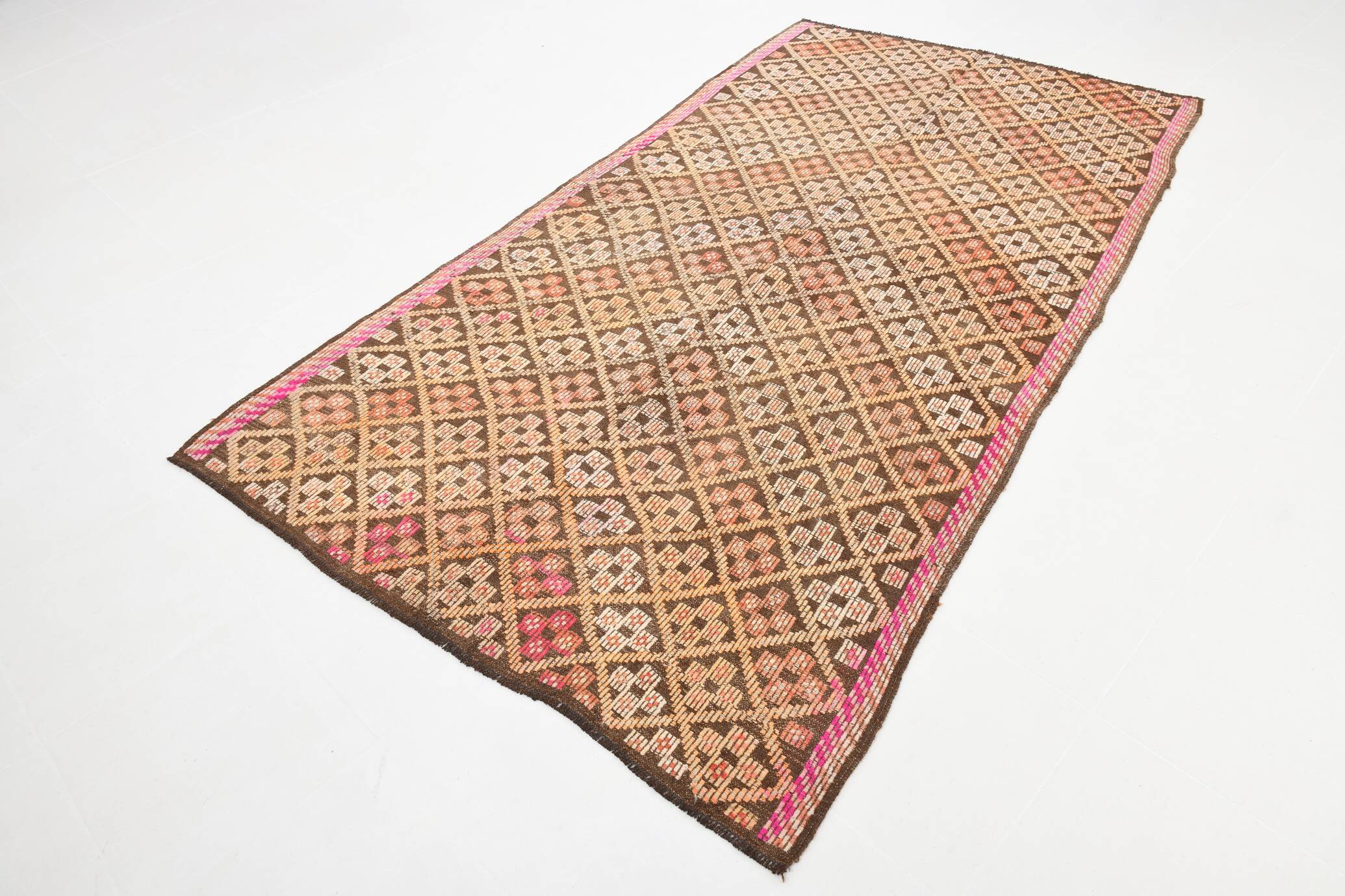 5x9 Yellow Brown Turkish Kilim Rug, 151x282Cm