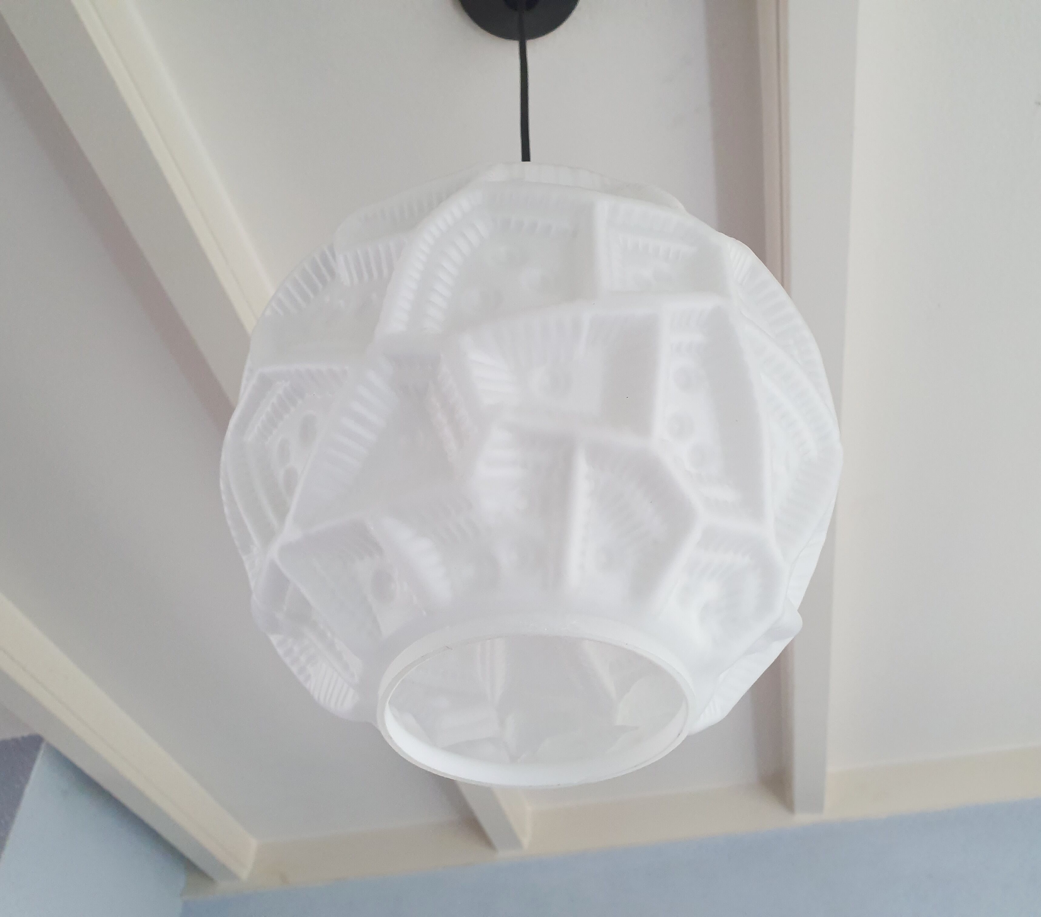 Glass sphere pendant light with teak, danish design, 70s