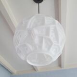 Glass sphere pendant light with teak, danish design, 70s