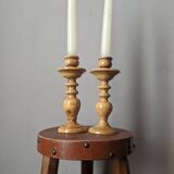 Pair of olive wood candlesticks, turned wood, handcrafted