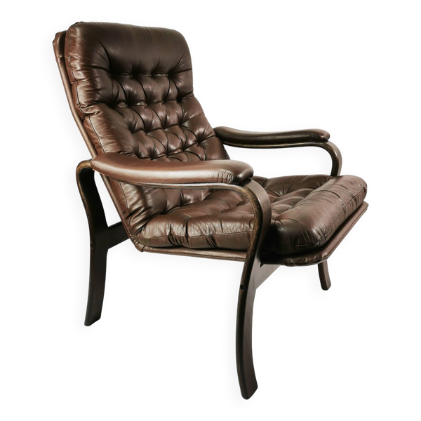 Fauteuil en cuir des années 70, Danemark.
