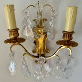 Chandelier set & 4 wall sconces with pendants, Louis XV style, gilded metal