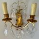 Chandelier set & 4 wall lights with pendants, Louis XV style, gilded metal