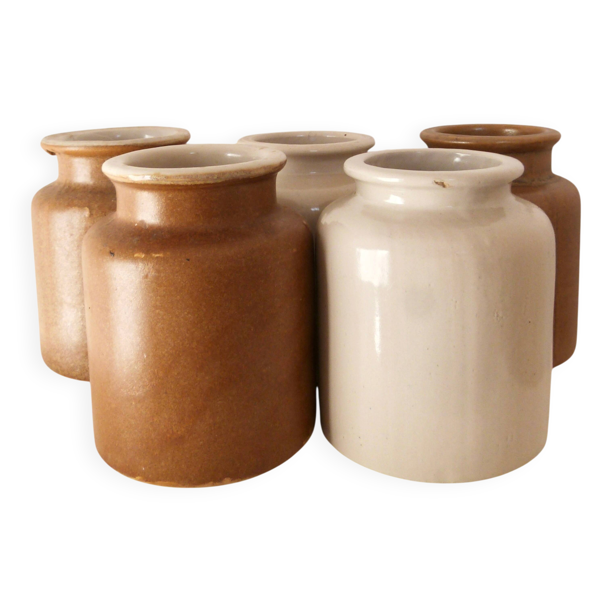 Set of five stoneware mustard pots