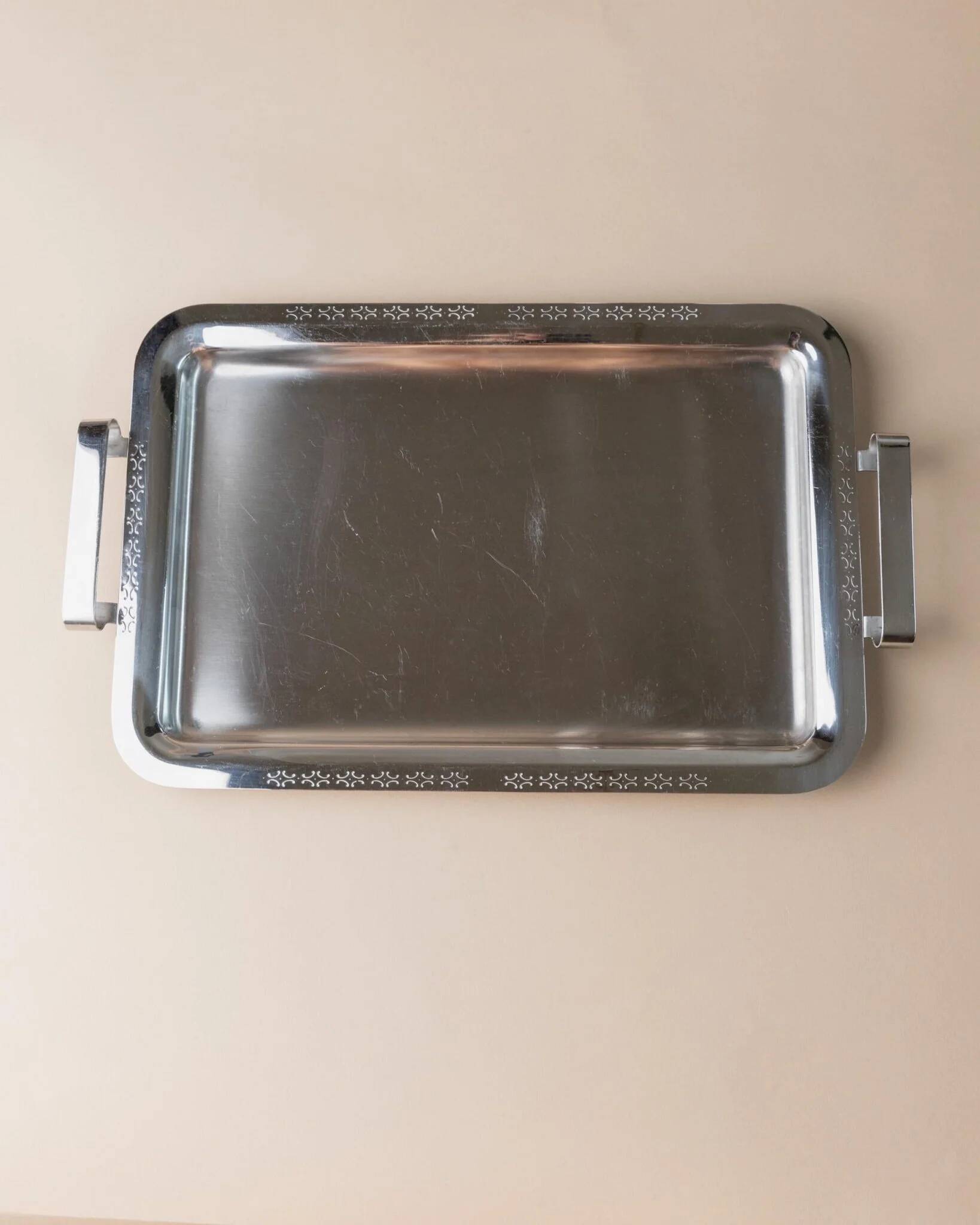 Silver-tone Stainless Steel Vintage Drinking Set for 6 with Tray, 1970s Italian Minimalist Design