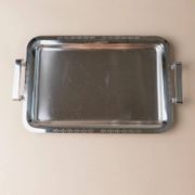 Silver-tone Stainless Steel Vintage Drinking Set for 6 with Tray, 1970s Italian Minimalist Design