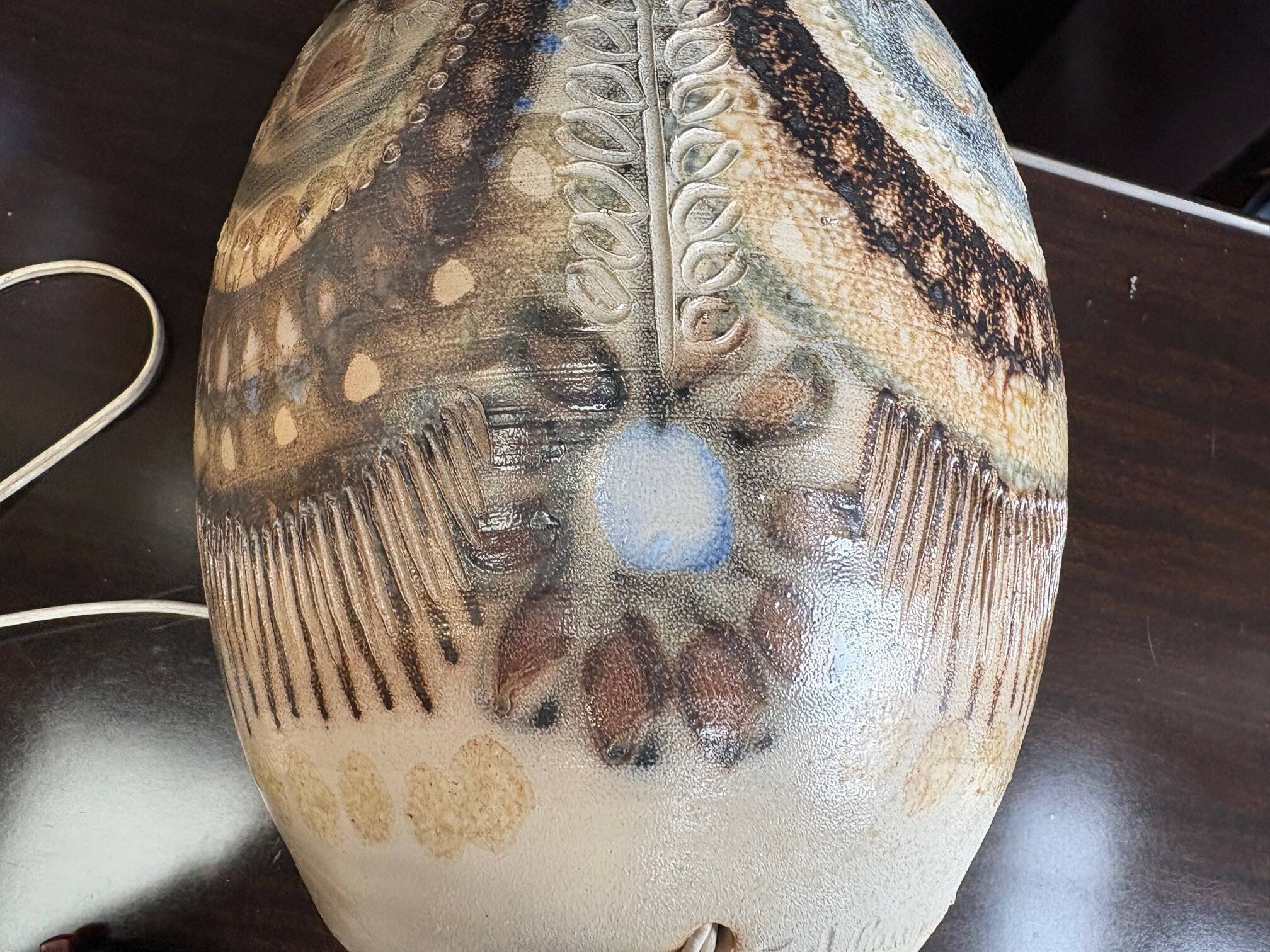 Stoneware lamp (base) signed Joël Courjault for Keraluc – floral decoration