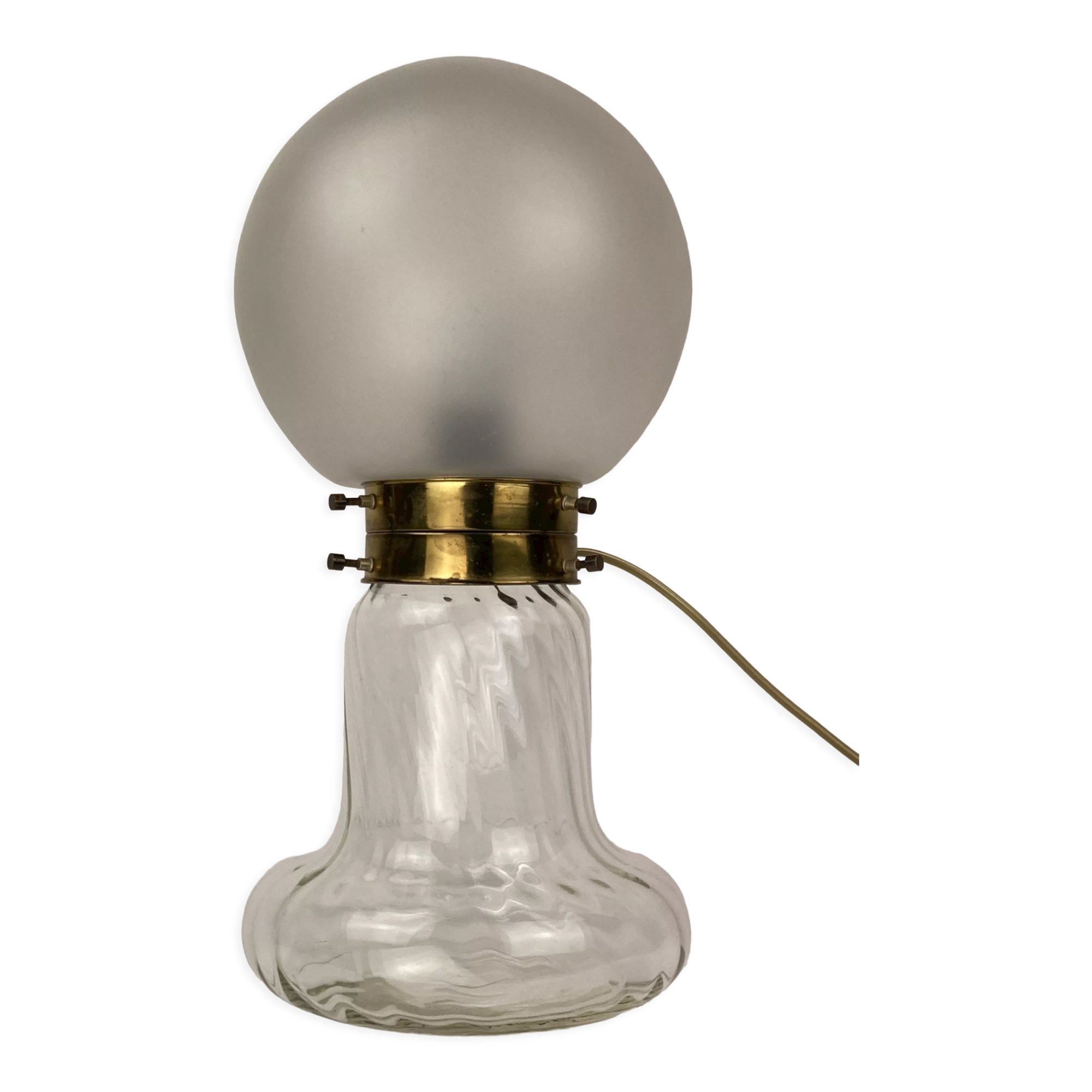 Midcentury Art Deco style swirl brass and glass mushroom table lamp