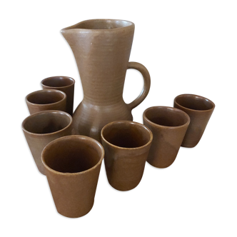 Set of 7 glasses and their Grespot Digoin stoneware decanter