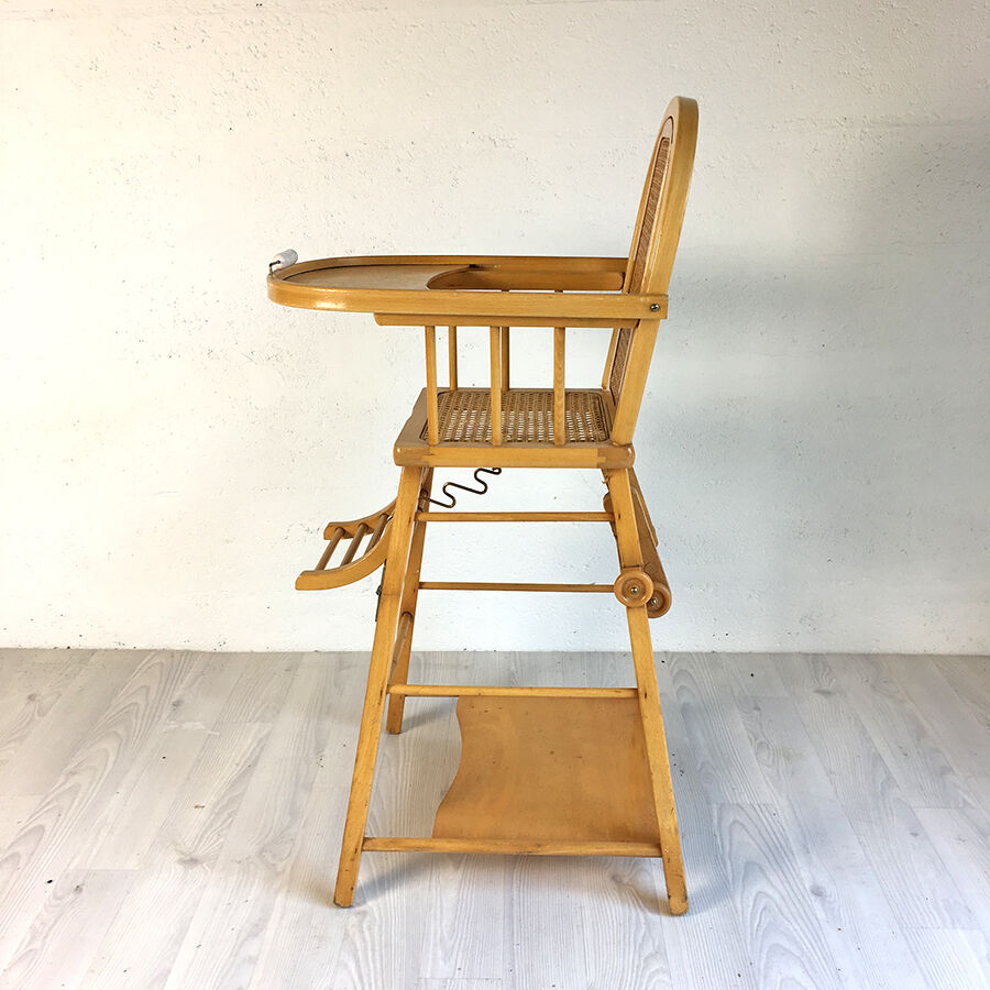 Chaise pour bébé vintage en bois et cannage