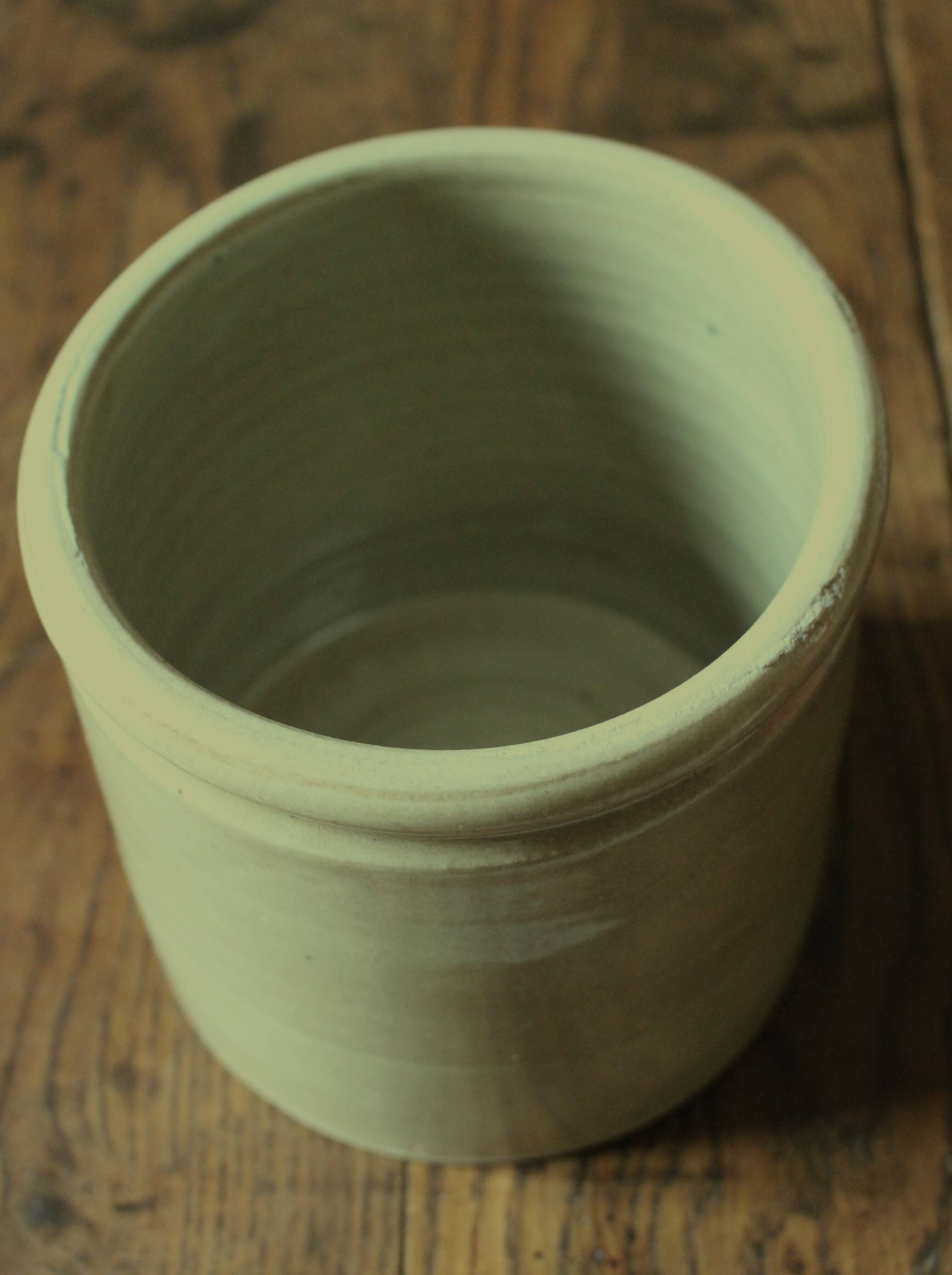 Gray beige glazed stoneware pot