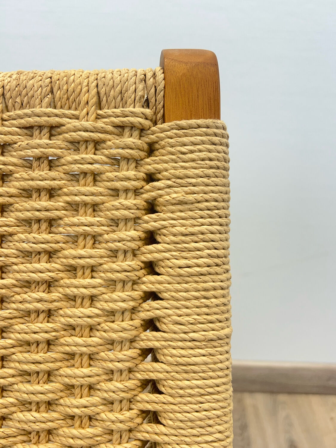 Pair of Scandinavian armchairs in woven solid teak.