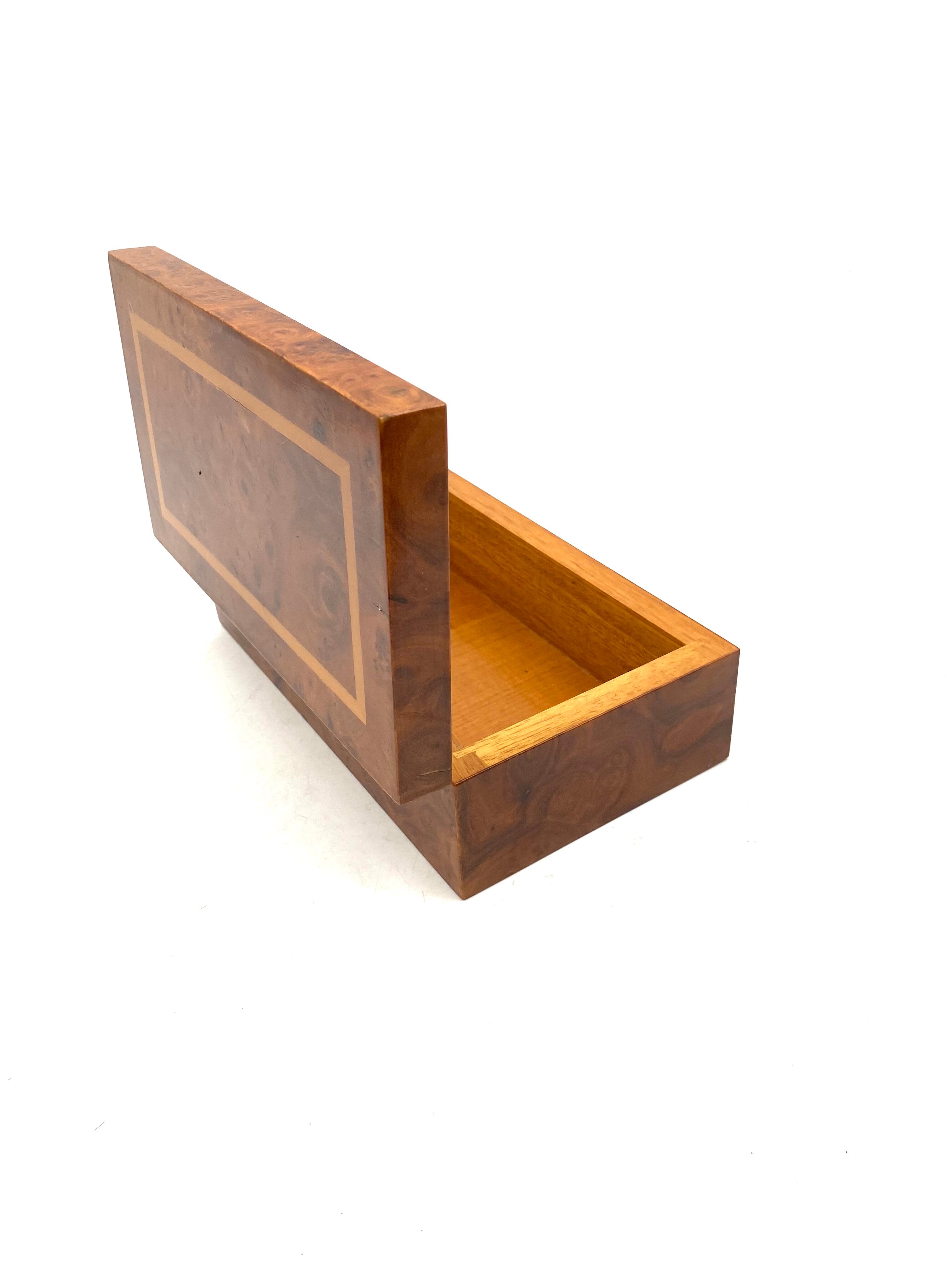 Smoking Set, brass and wood ashtrays, lighter and cigars box, Italy 1970