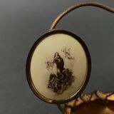 Golden metal basket Napoleon III 19th century foliage decoration religious medallion