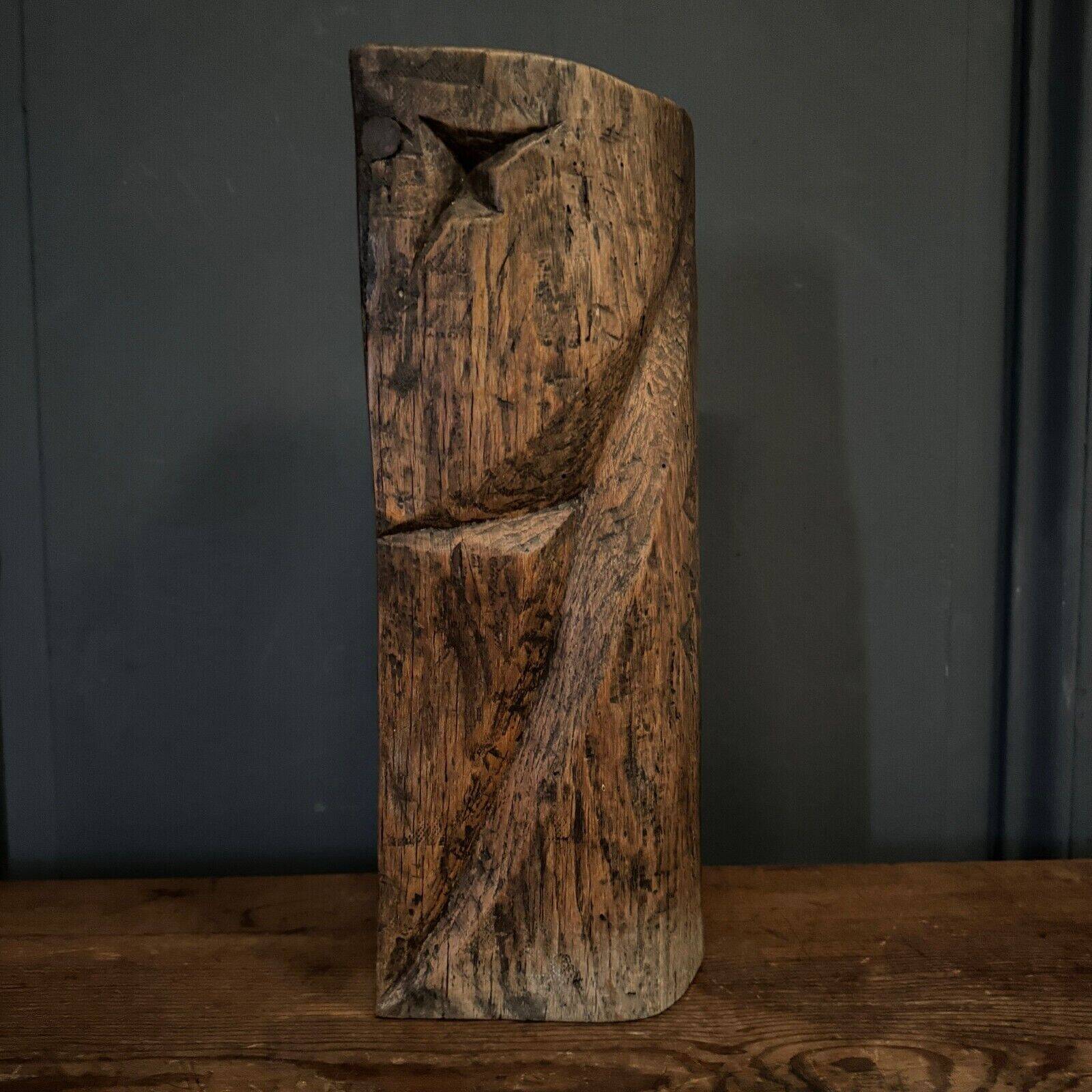 Brutalist vase 1970 in carved wood with monogram