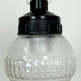 Industrial Bakelite Pendant Light with Frosted Glass, 1970s
