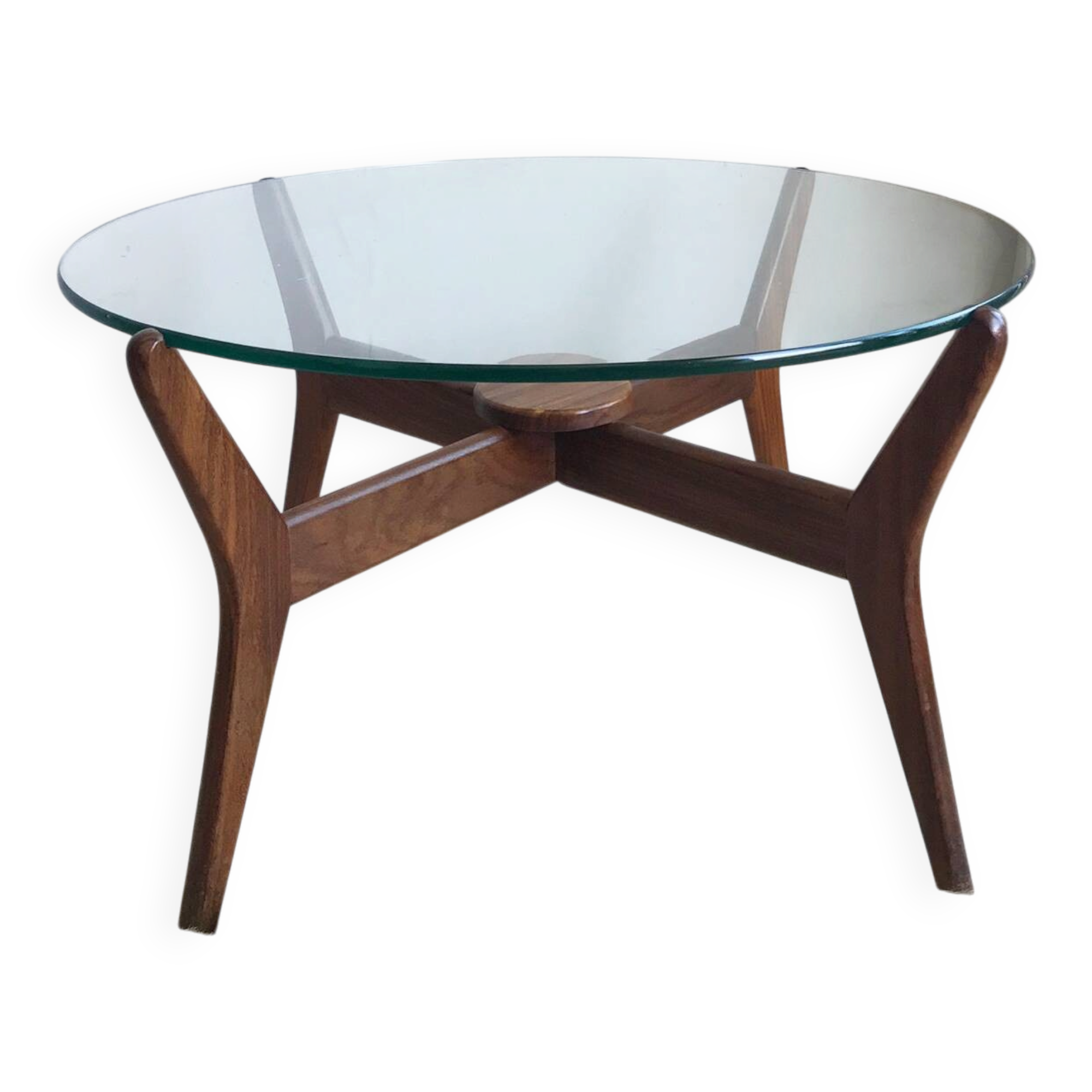 1960s round coffee table in teak and glass