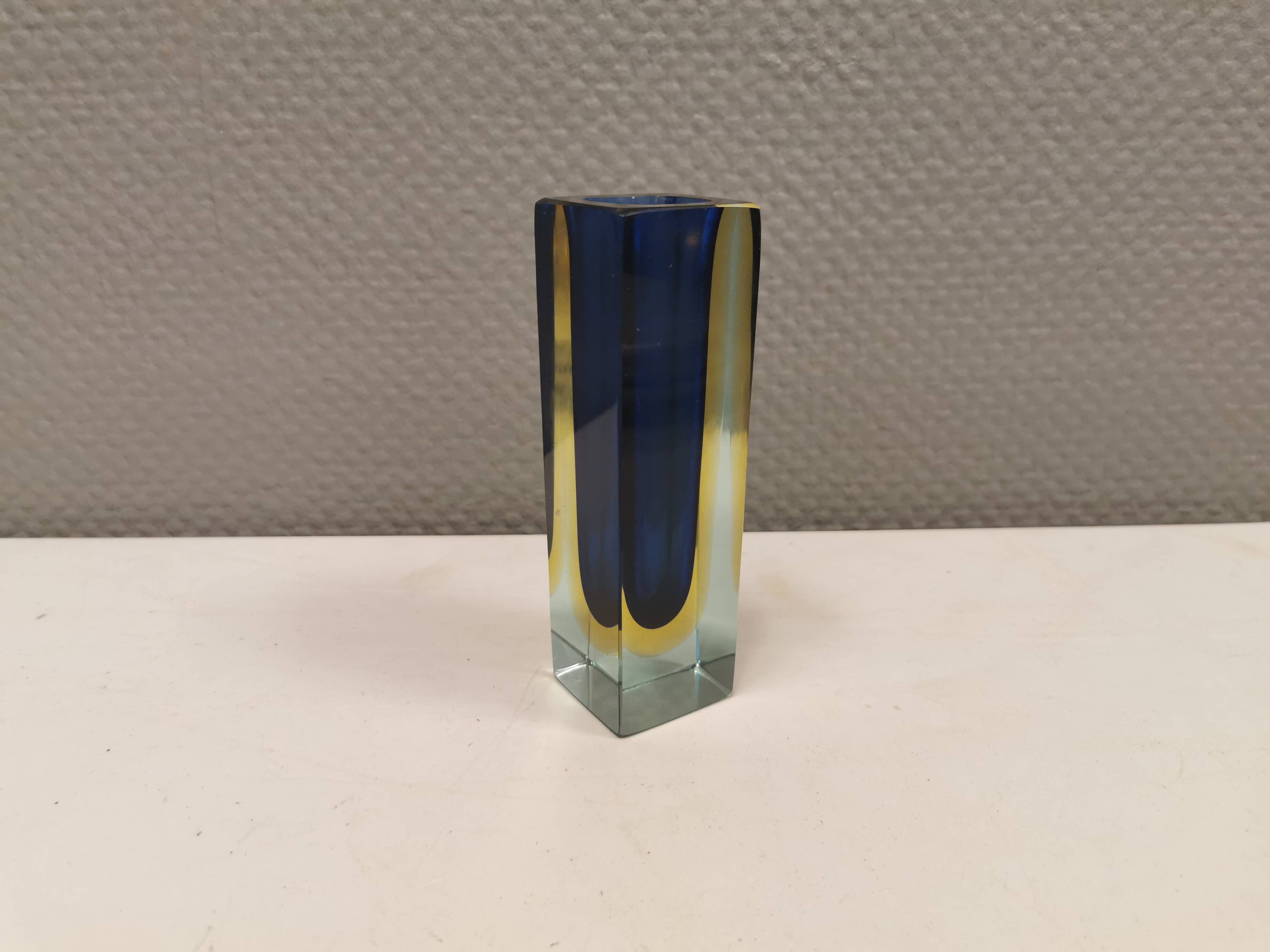 Murano vase in translucent glass with cool colour details.