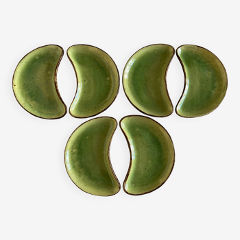 Set of 6 plates of green glazed earth Etienne Noël in Dieulefit 1950