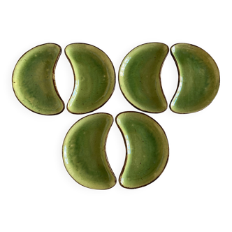 Set of 6 plates of green glazed earth Etienne Noël in Dieulefit 1950