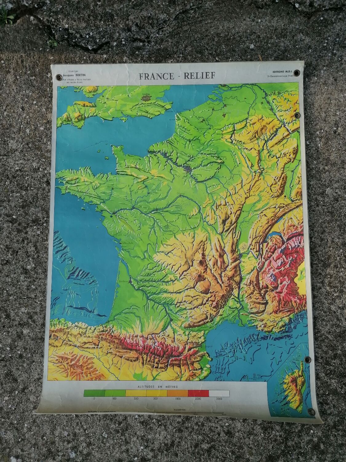 Old MDI map France geology and relief J.Bertin.