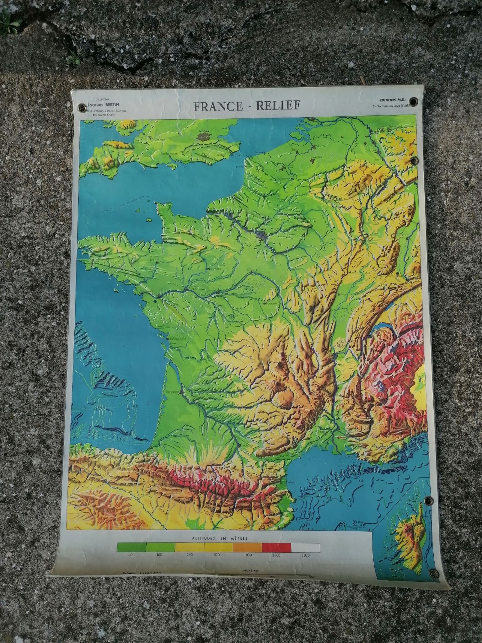 Old MDI map France geology and relief J.Bertin.