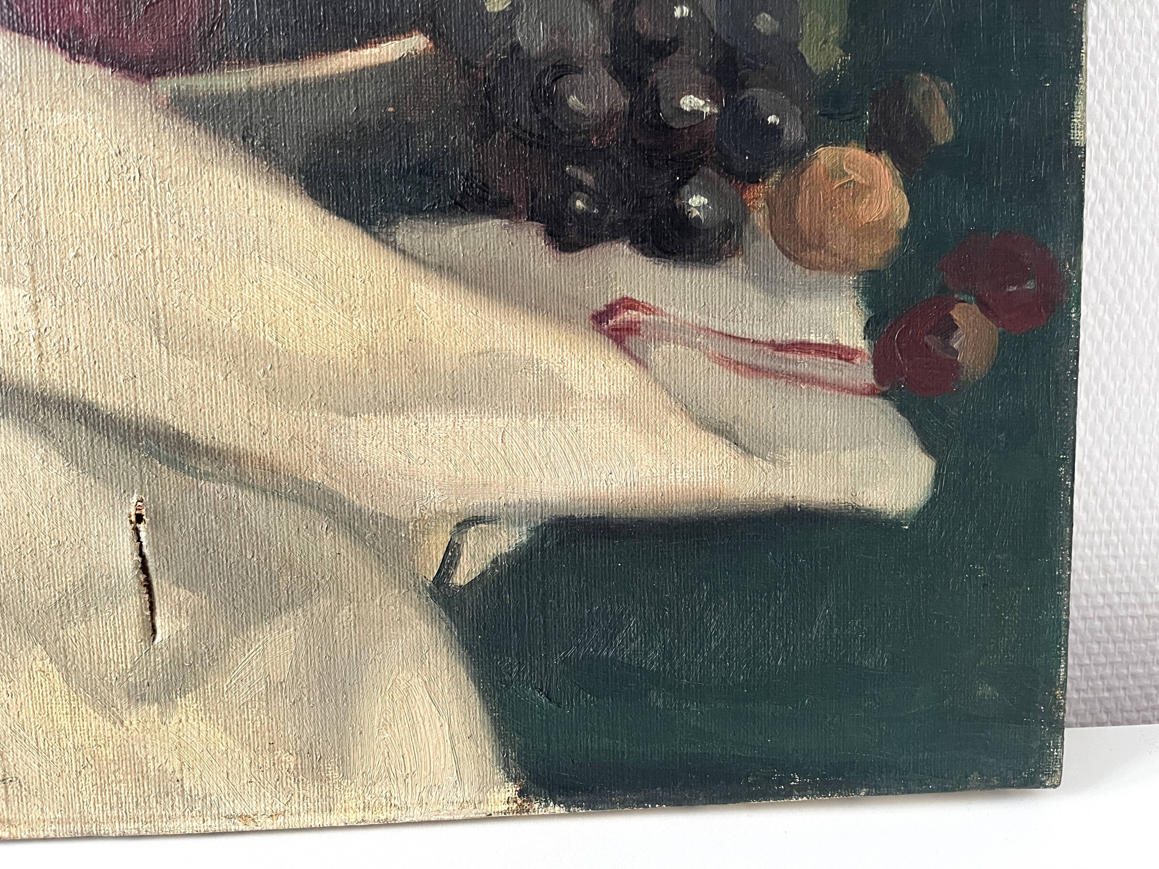 Old oil painting on canvas of a still life with fruits.