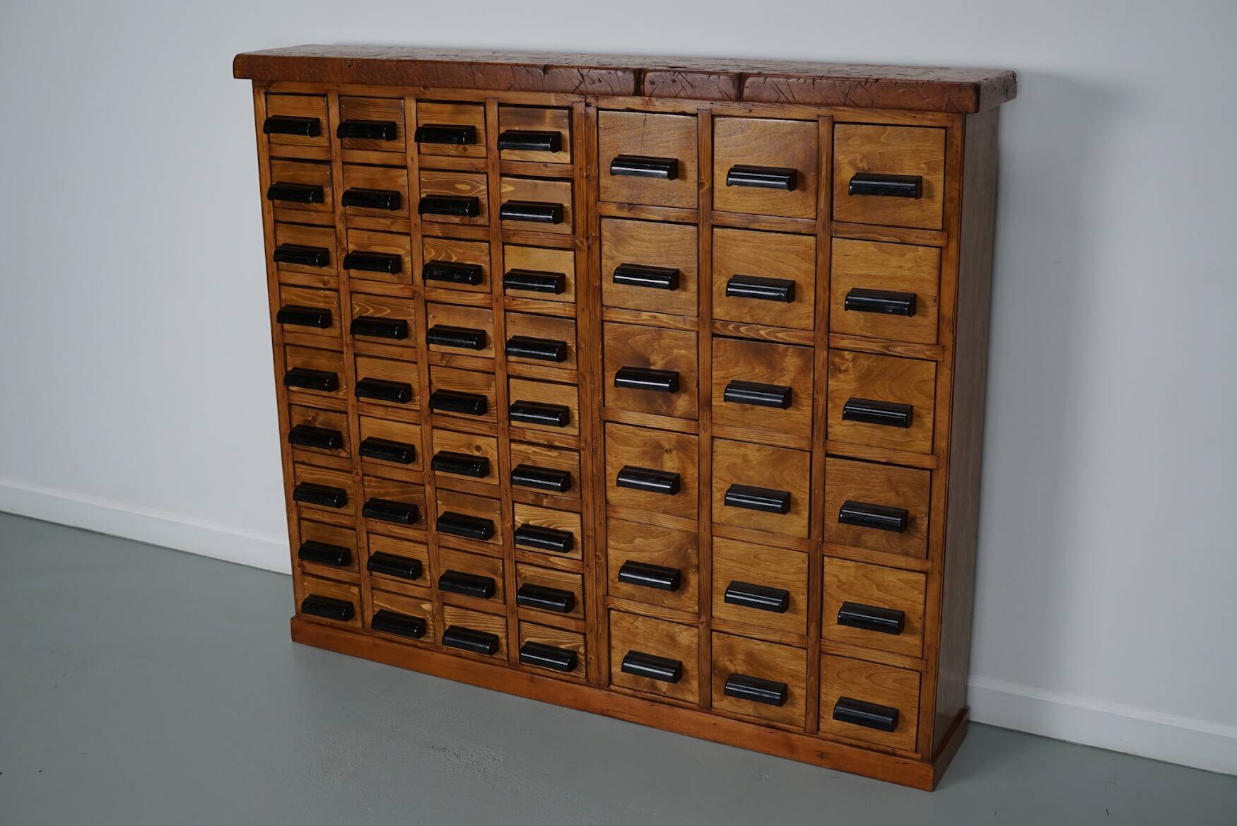 Dutch industrial apothecary cabinet in beech/pine, circa 1950s