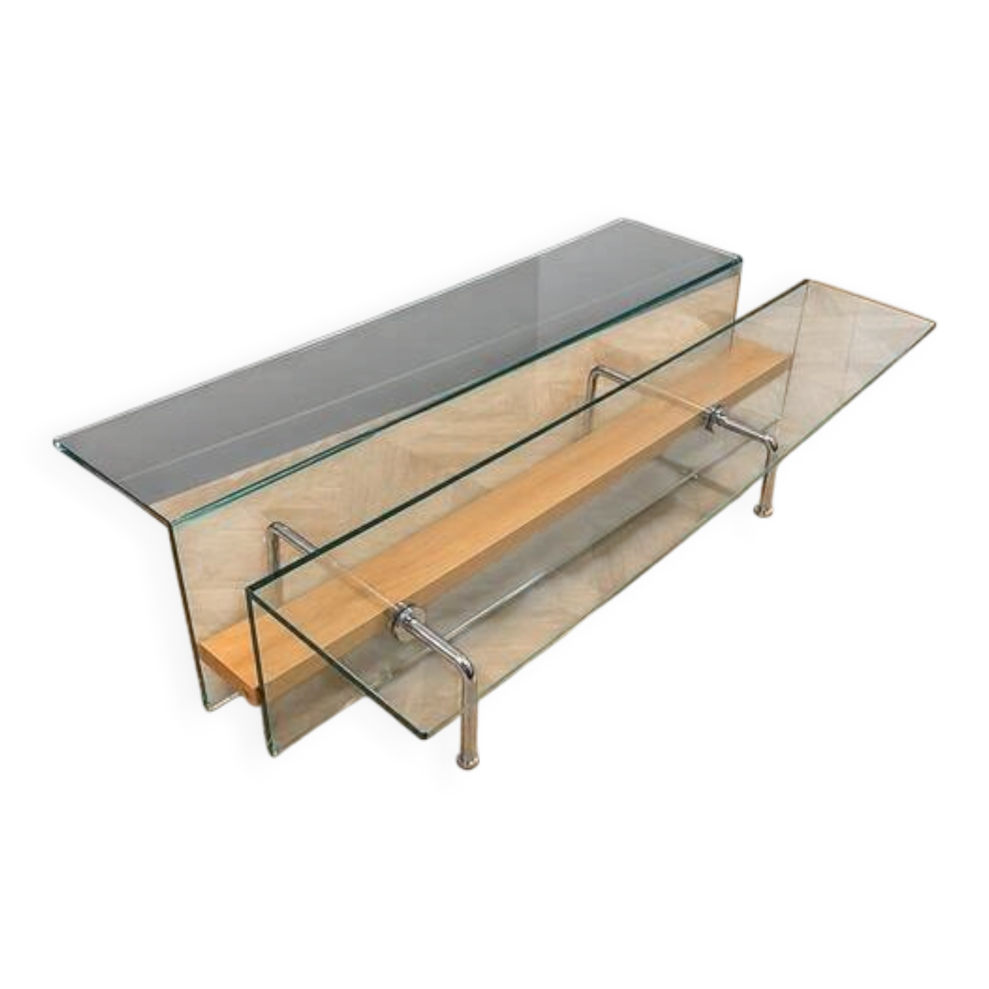 1970s design coffee table, combining transparency and visual lightness.