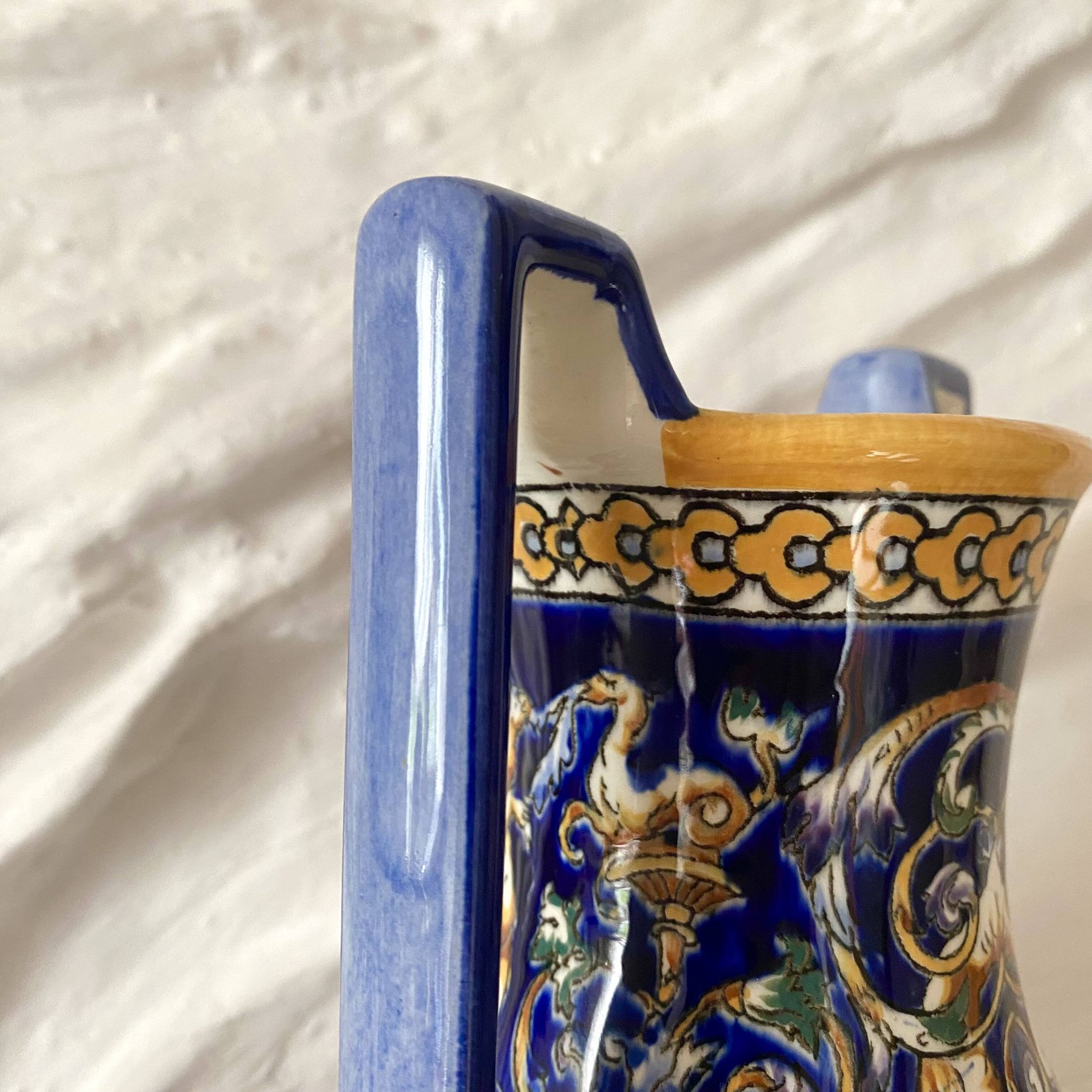 Renaissance decorated earthenware amphora vase from Gien