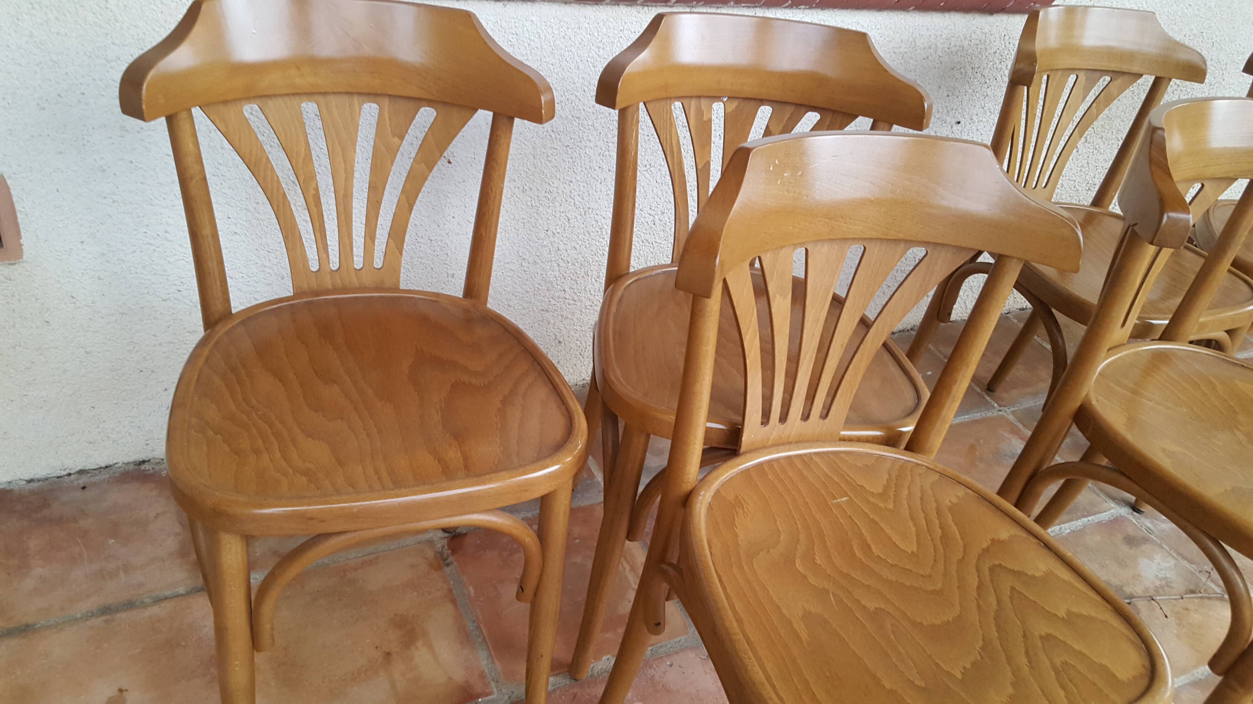 6 wooden bistro chairs
