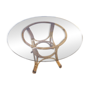 table verre fumé et - rotin