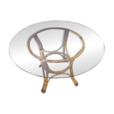 70's smoked glass and rattan table