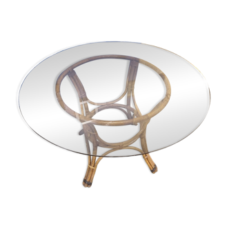 70's smoked glass and rattan table
