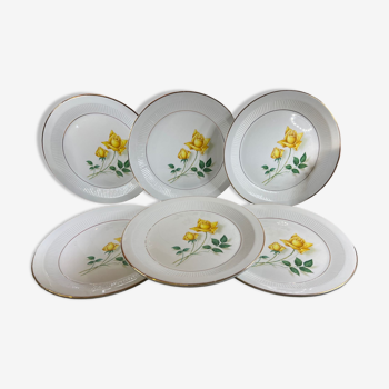 6 assiettes plates vintage moulin des loups rose