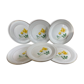 6 assiettes plates vintage moulin des loups rose