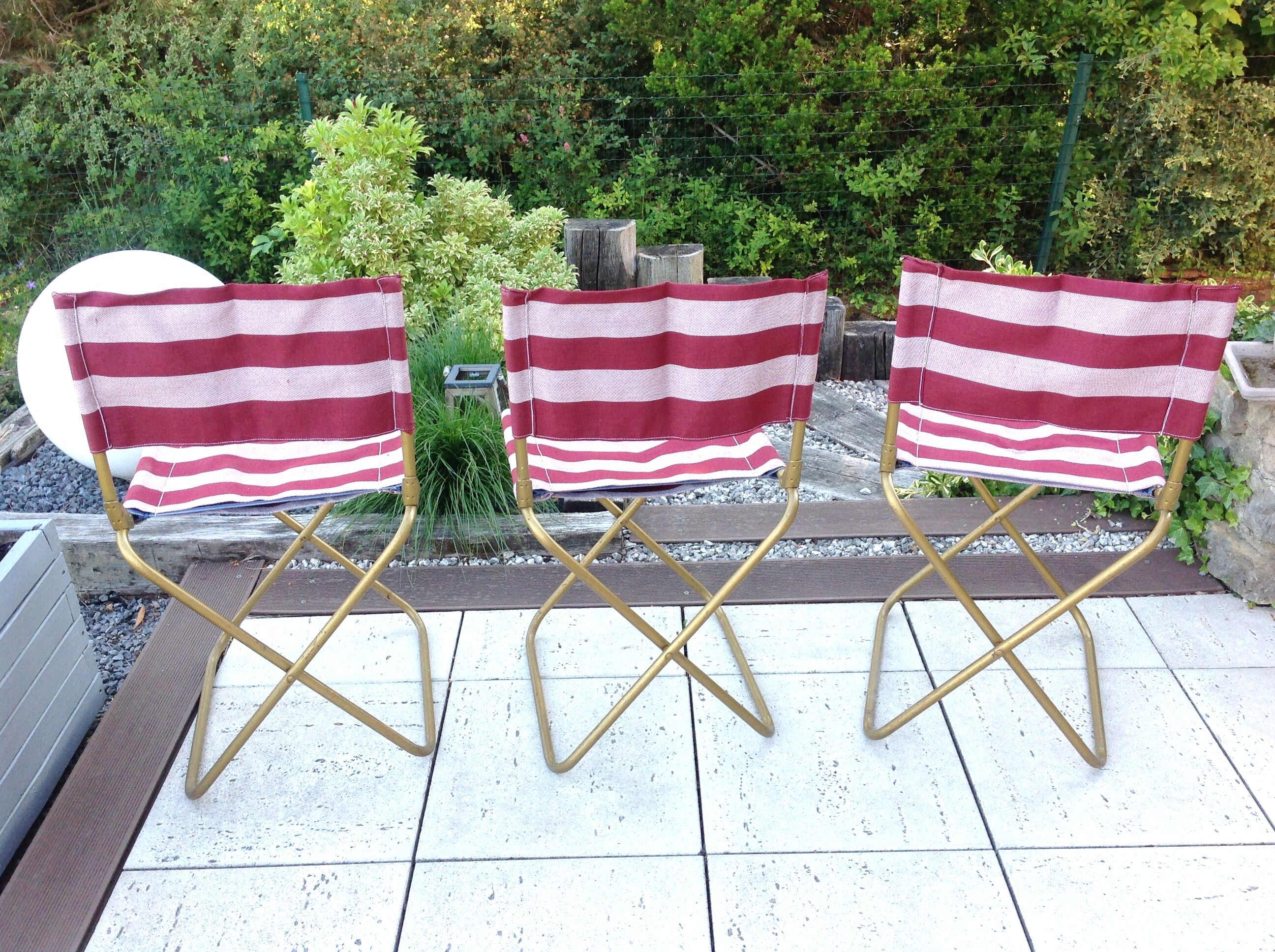 Suite de trois chaise pliante de camping Lafuma vintage années 70