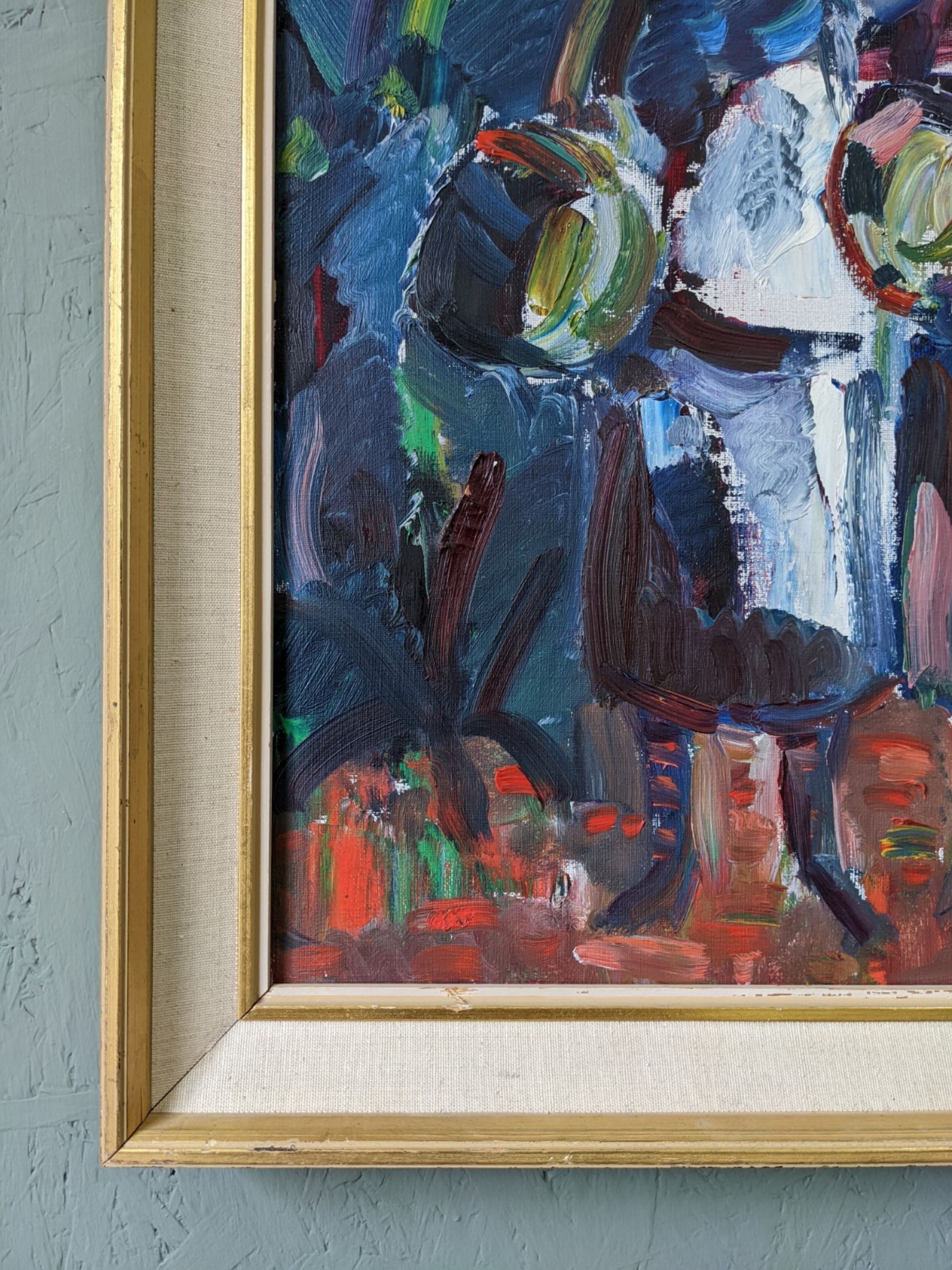 Peinture à l’huile figurative vintage suédoise « Moroccan Ladies » suédoise du milieu du siècle, encadrée