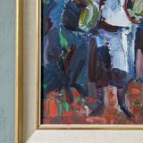 Peinture à l’huile figurative vintage suédoise « Moroccan Ladies » suédoise du milieu du siècle, encadrée