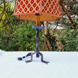 60s Wrought Iron Table Lamp with Upholstered Shade