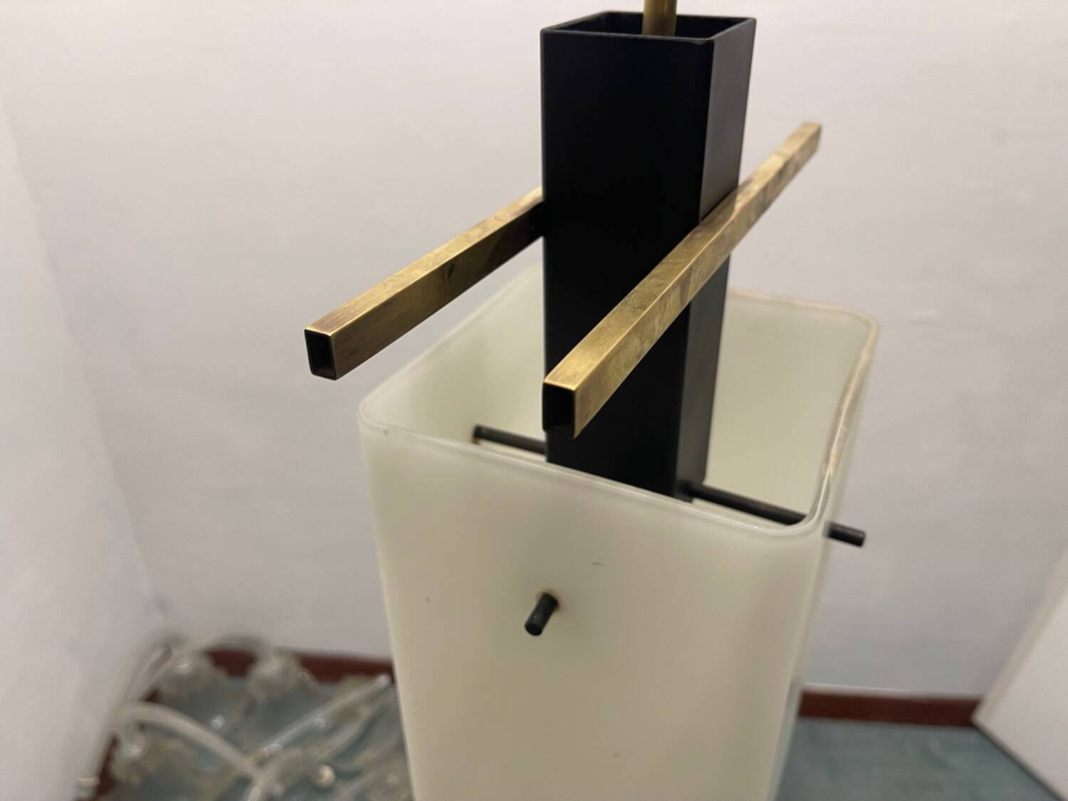 Opaline Glass Brass Light Pendant 1950’s